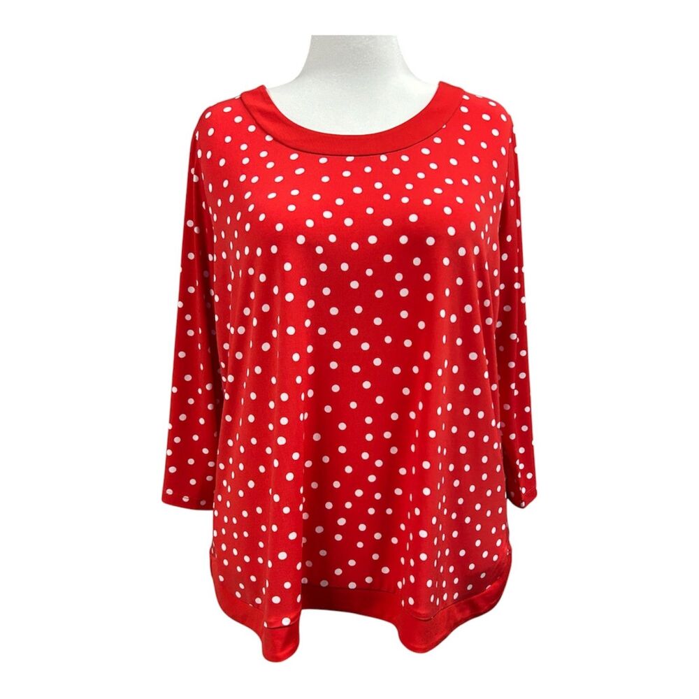 Susan Graver Polka Dot Retro Artsy Casual Blouse Sz 2X Red